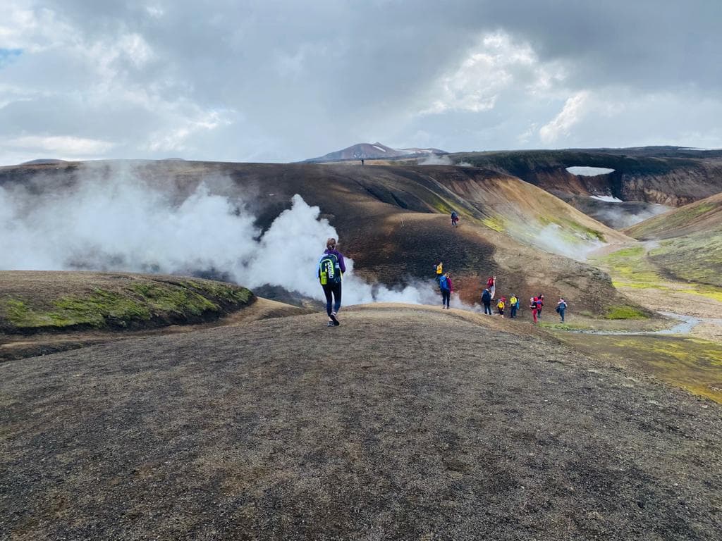 Hikers on the steaming Laugavegur Trail, Iceland. Photo: Tom Wynne Wilson