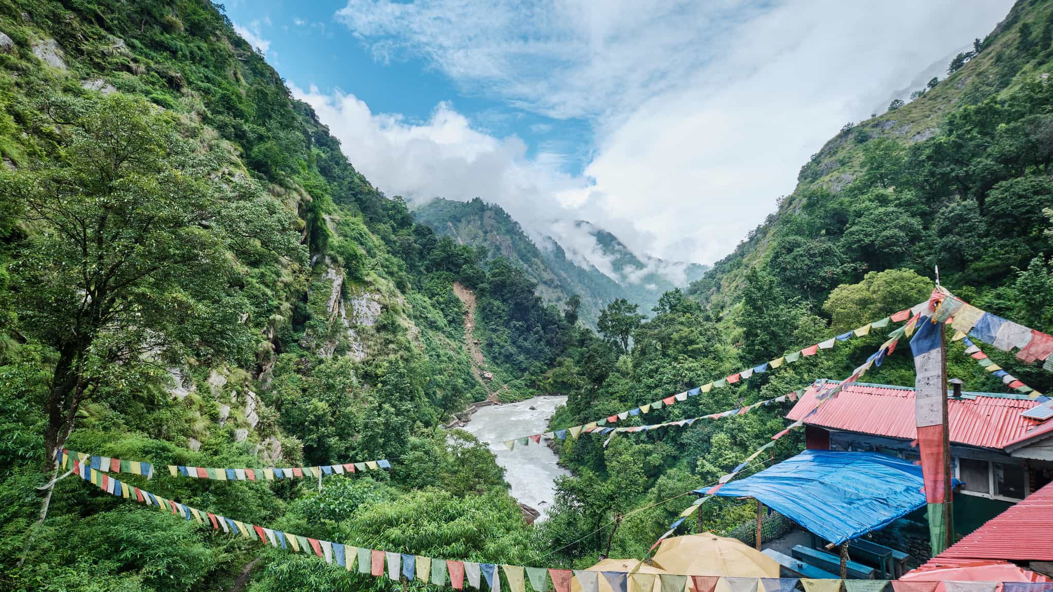 Hamlet of Landslide overlooking Langtang Khola, Nepal.
