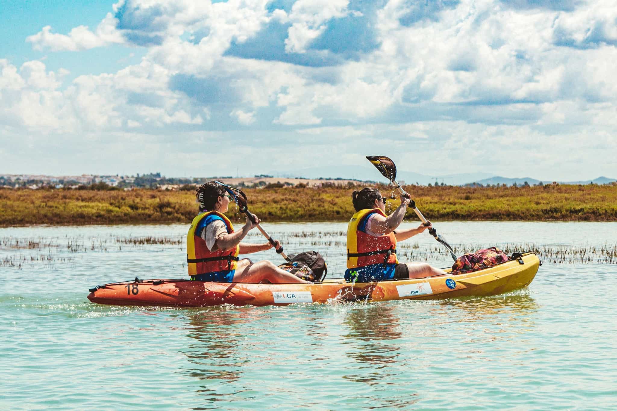 Kayking on the Sancti Petri marshes near Cadiz. Andalucia, Spain.