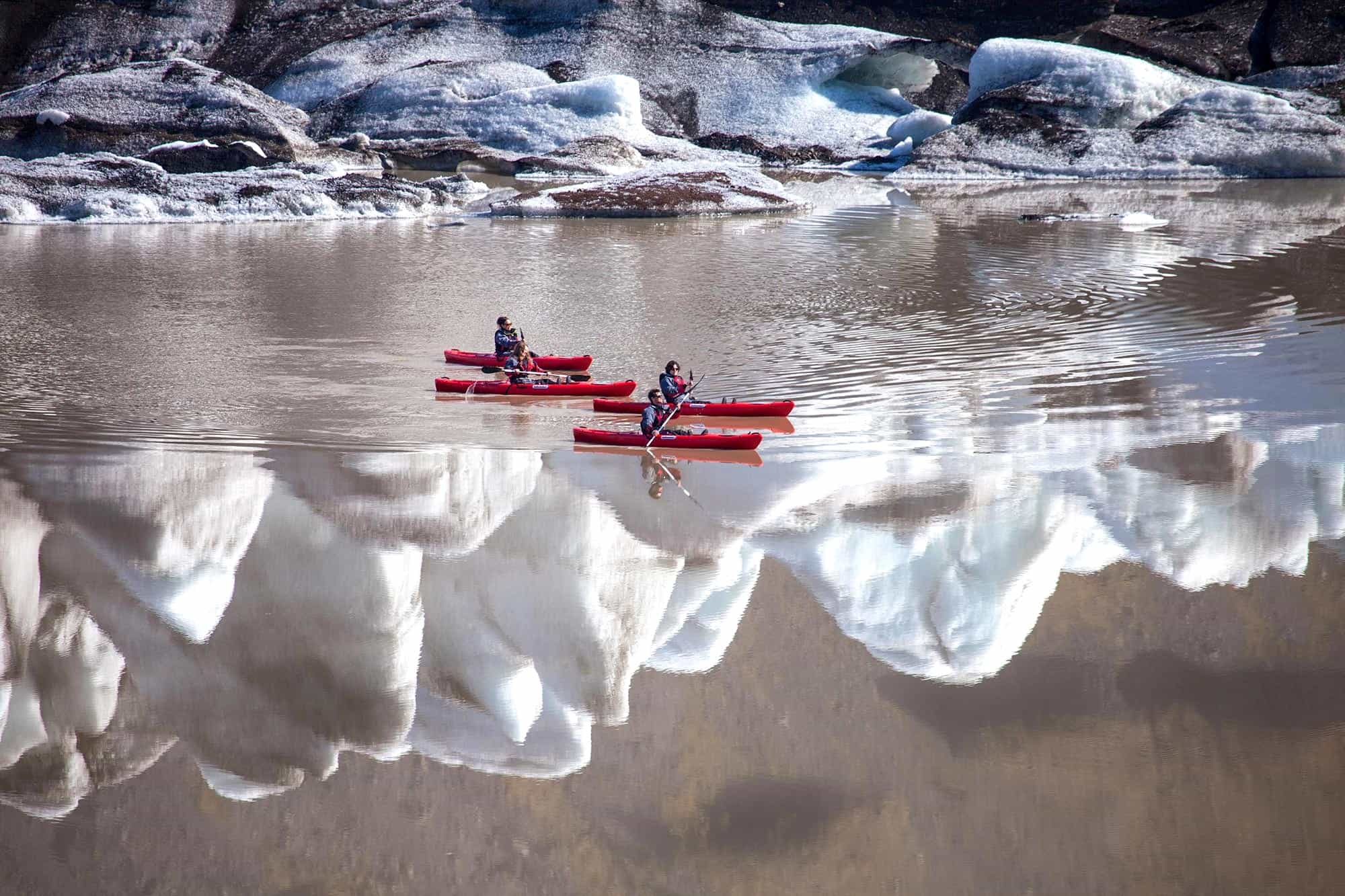 Kayaking at Sólheimajökull glacier. Photo: Host/Icelandic Mountain Guides