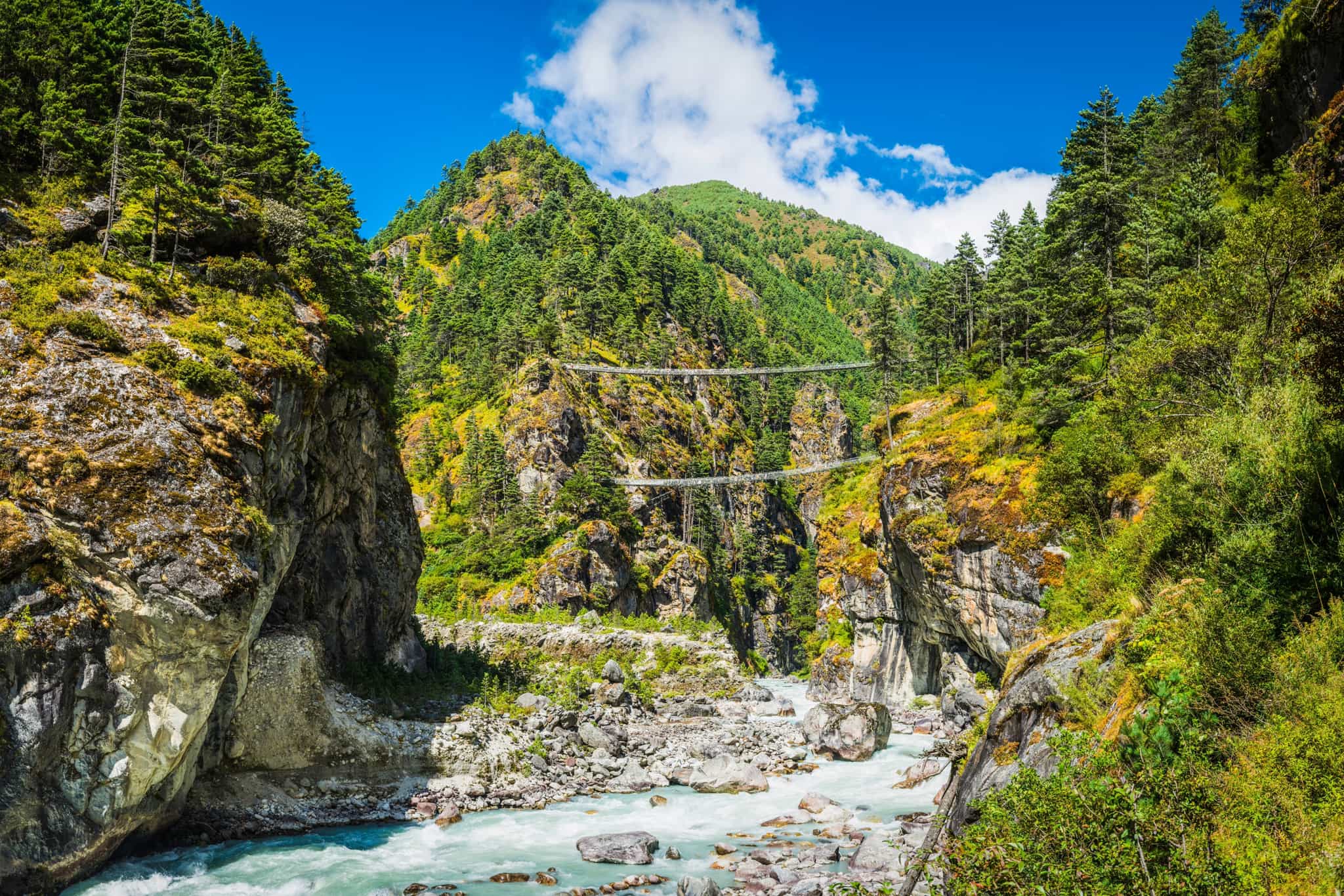 Bridge near Lukla, Everest base camp trek, Nepal. Photo: Getty: 641432200