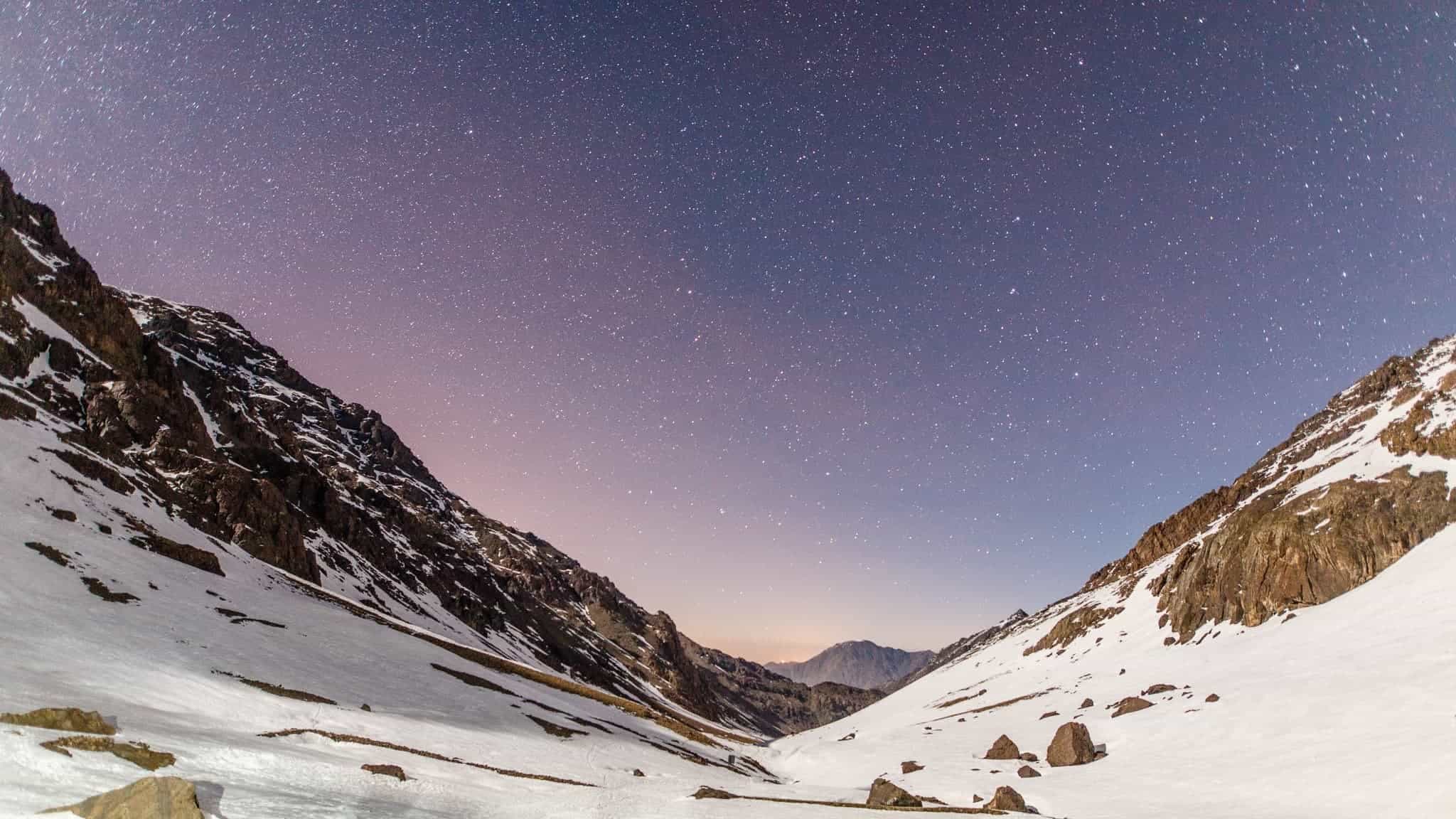 Pre-dawn stars in Morocco's Atlas Mountains.
