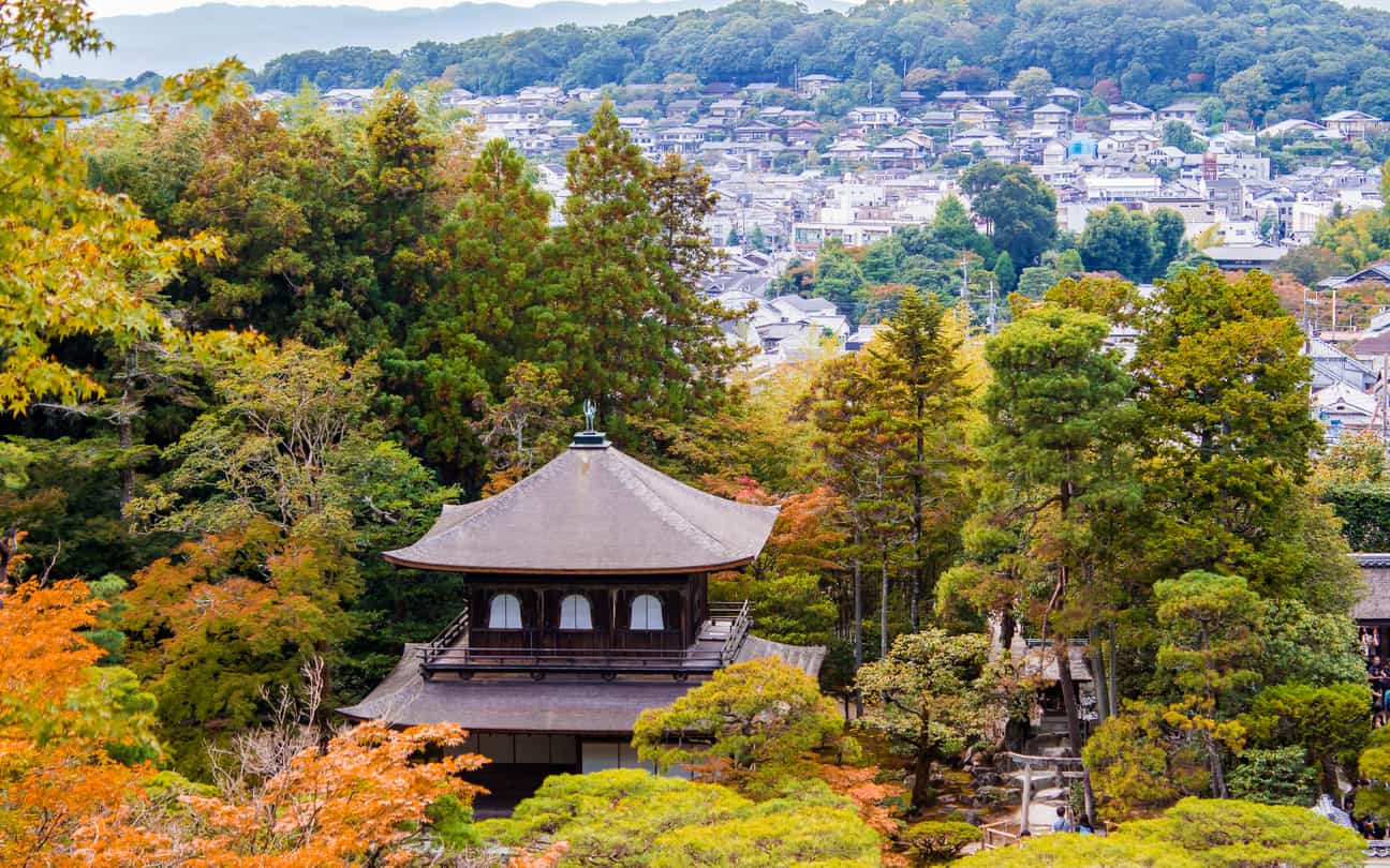 Ginkaku-ji temple and city view, Kyoto, Japan