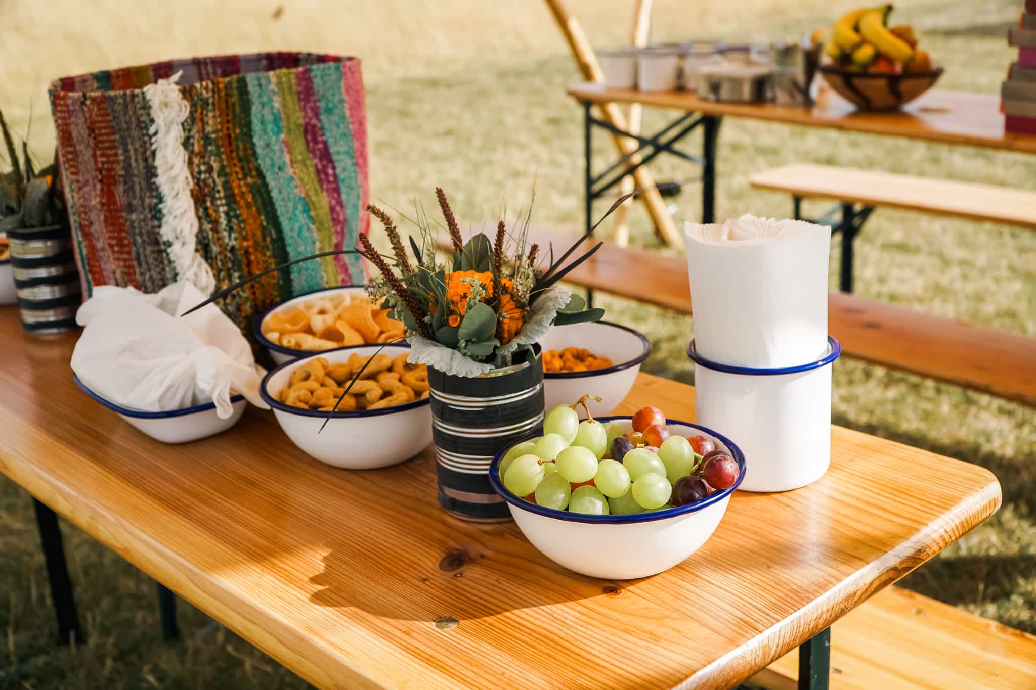 Snacks on a table outside.