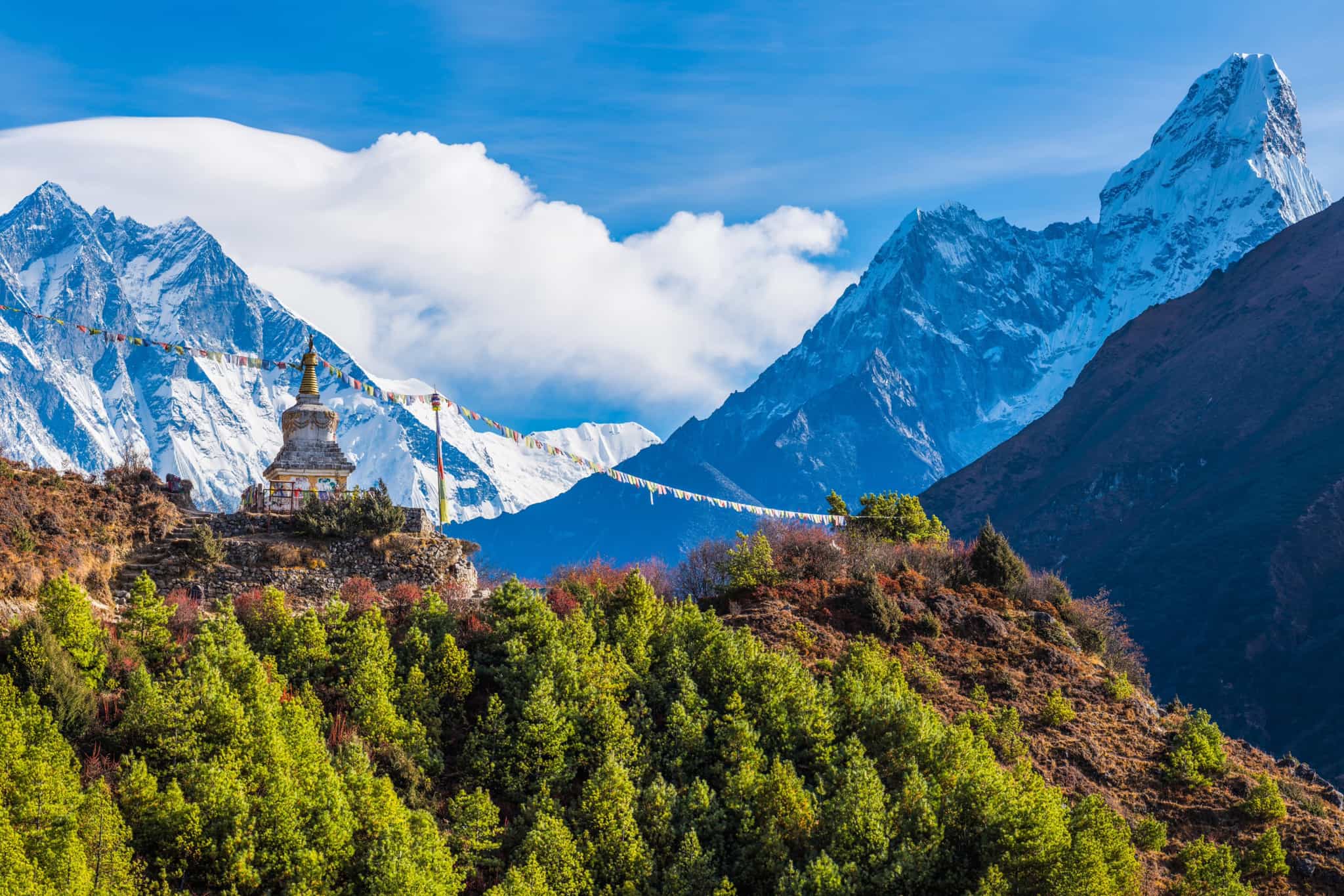 Ama Dablam view from EBC trek, Nepal. Photo: GettyImages-1462544042