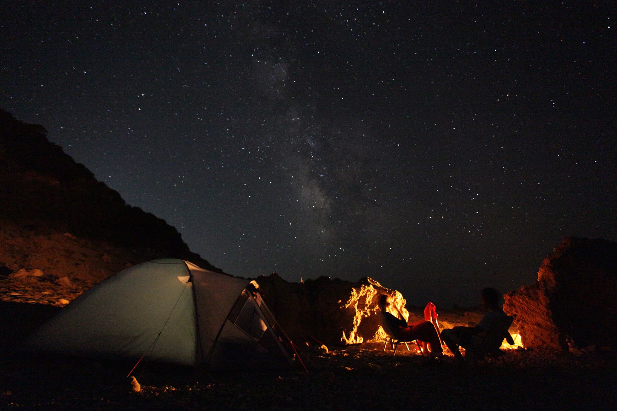 Camp fire, Wild Camping in the desert, Jordan