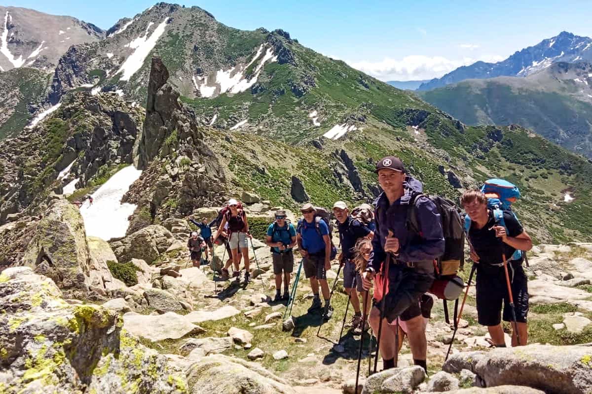 Group of trekkers on the GR20 in Corsica