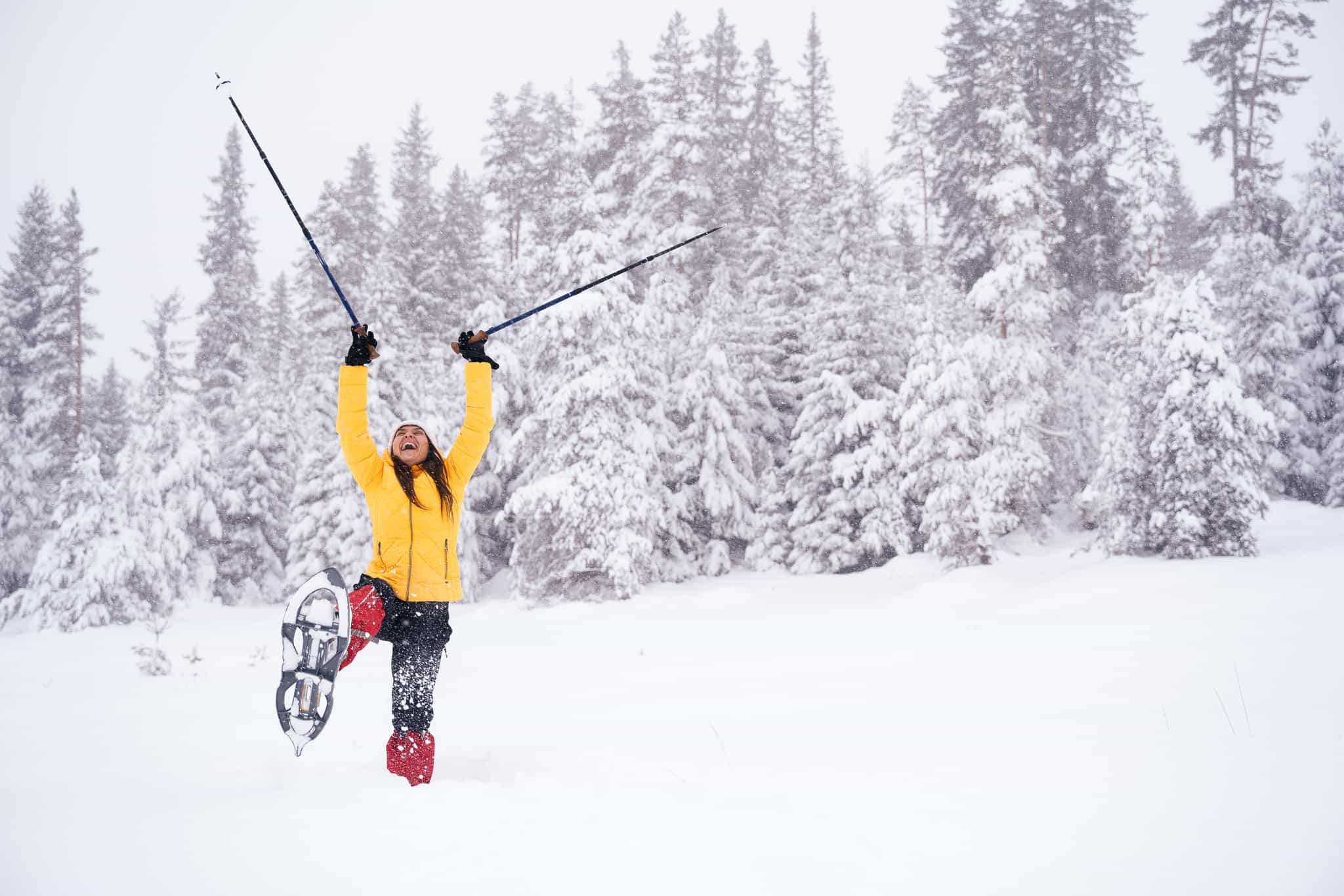 Snowshoer in the forest GettyImages-1205725547