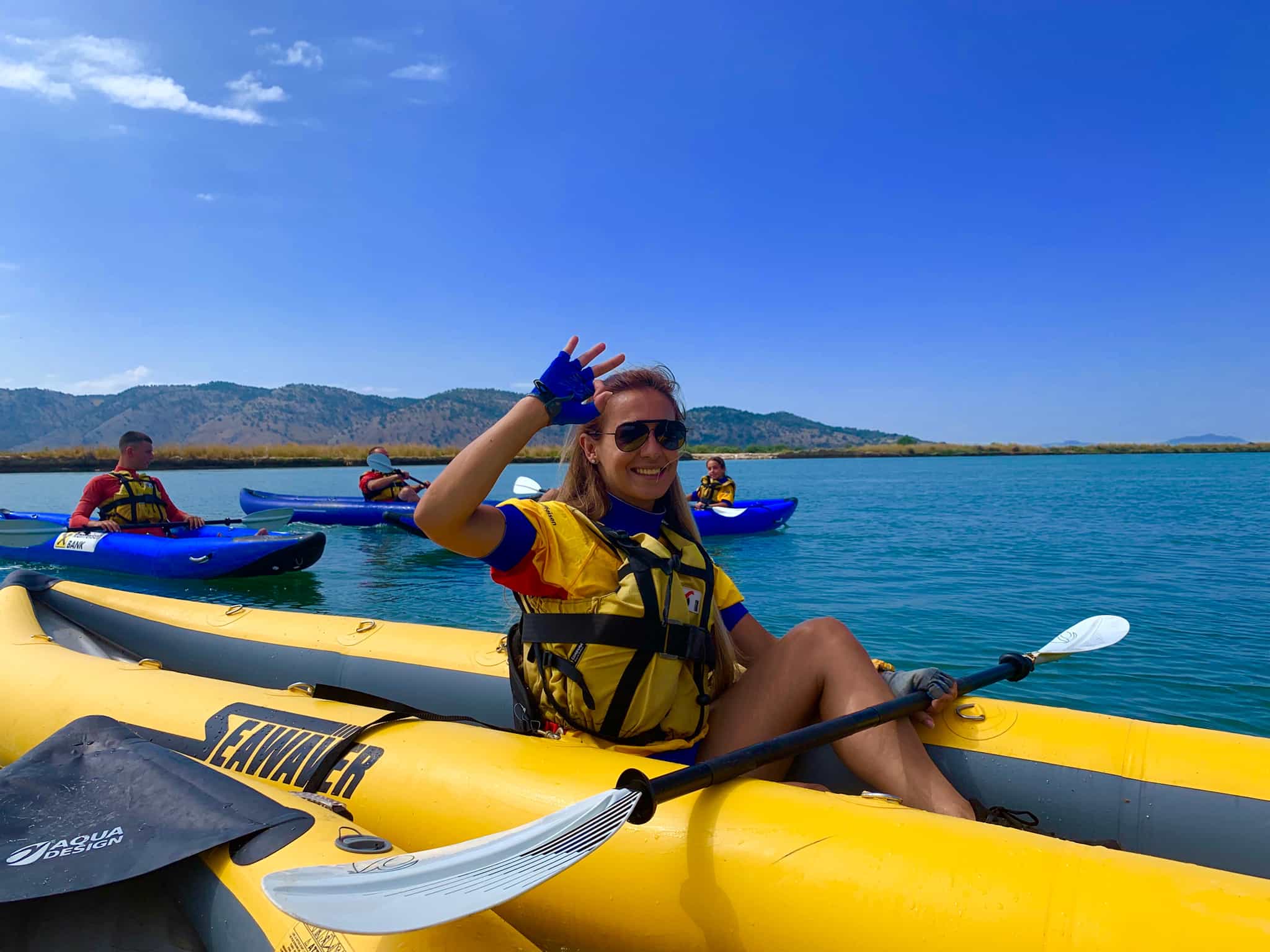 Kayaking along Queparo coastline, Albania. Photo: Host, Albania Rafting