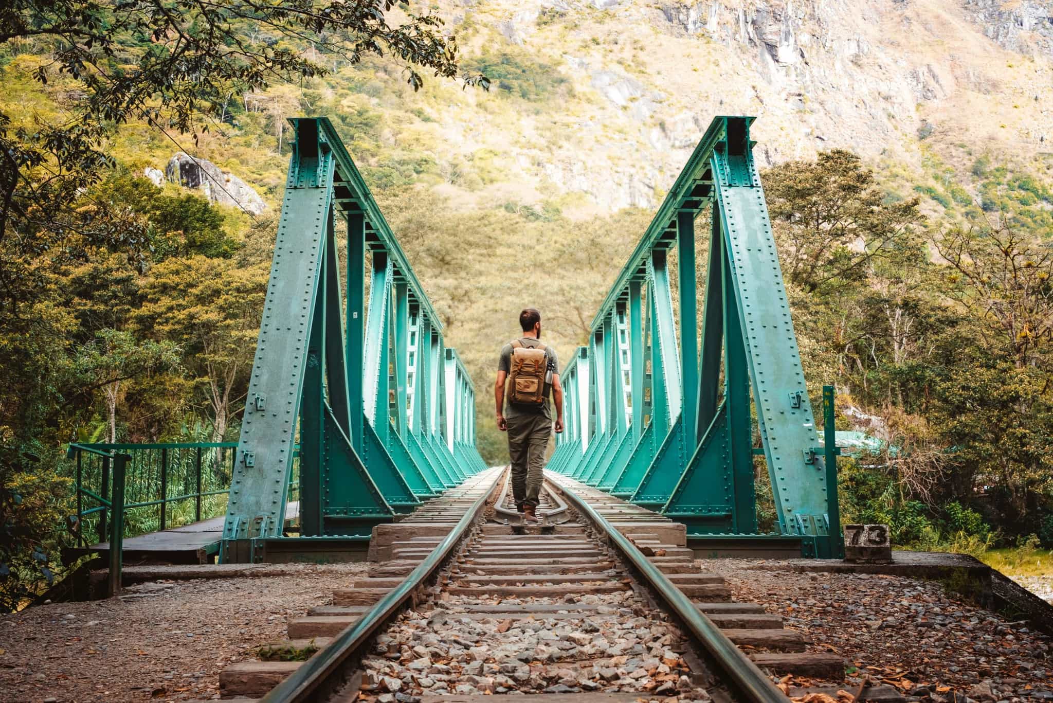 Bridge to Aguas Calientes, Salkantay trek, Peru. Photo: Photo. GettyImages-1410779097