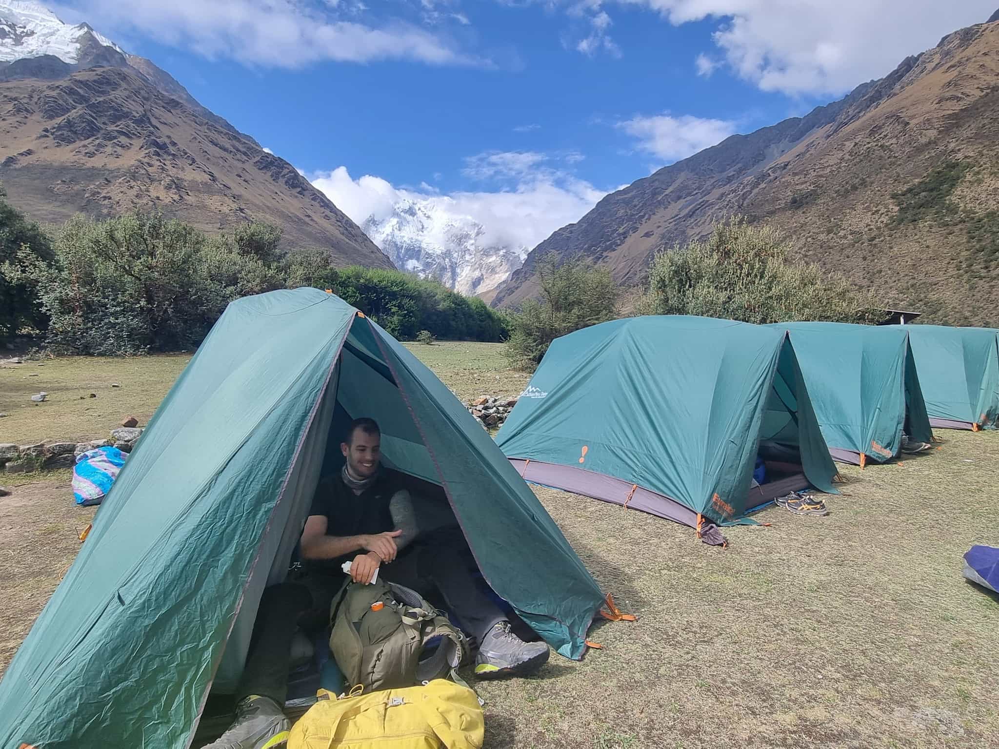 Soraypampa campsite along the Salkantay trek to Machu Picchu in Peru.