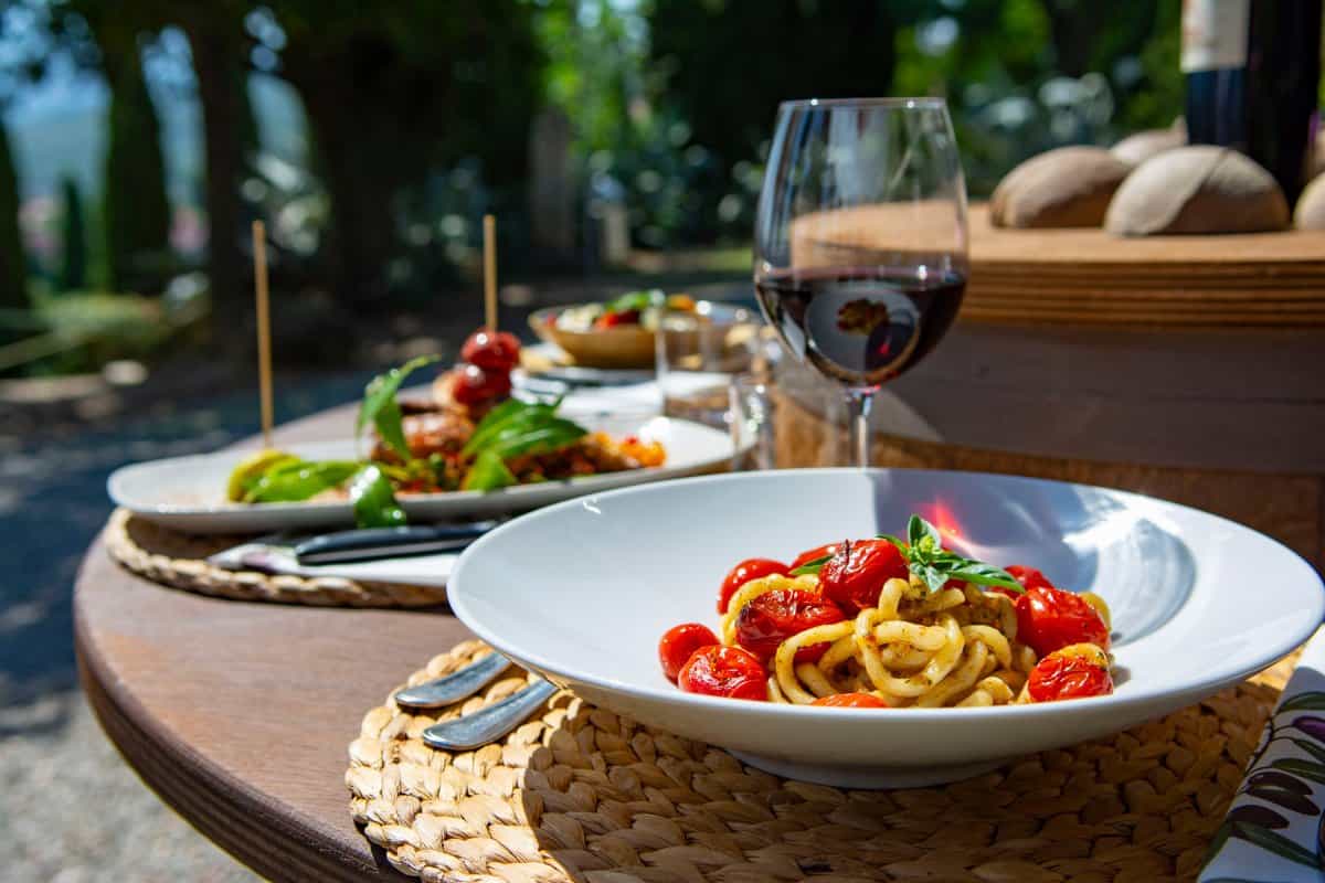 Italian food at Hotel Casanova, San Quirico.