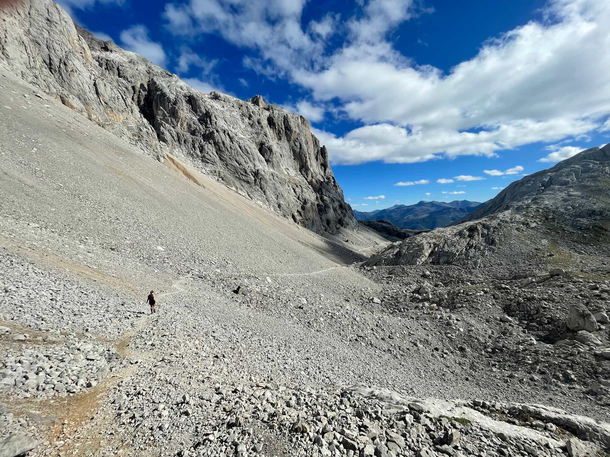Trail leading to Fuente De from Horcados Rojos in the Picos de Europa, Spain.