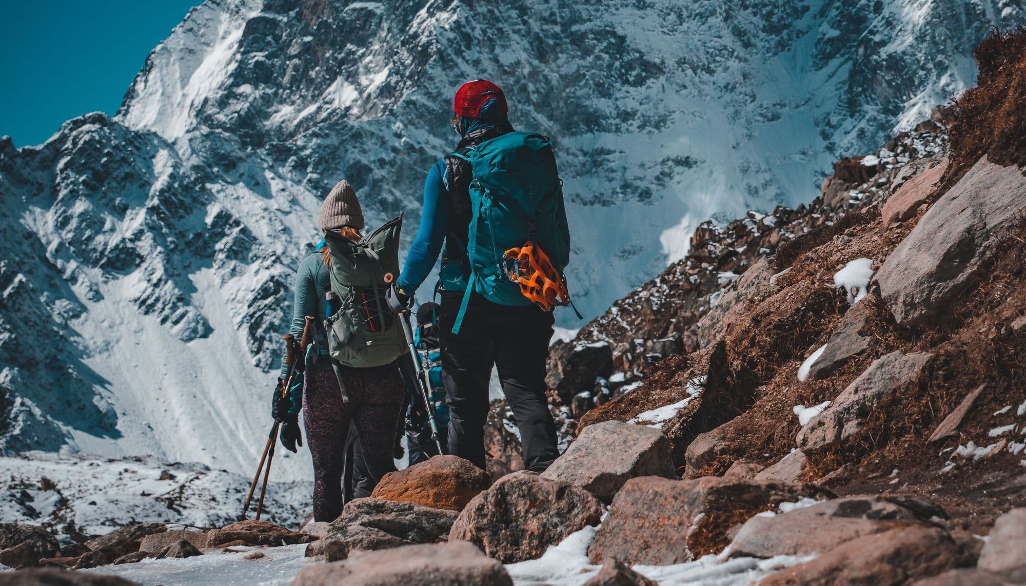 A photo of two hikers on their way to Everest Base Camp, taken by Olly Edgecombe (no external use)
