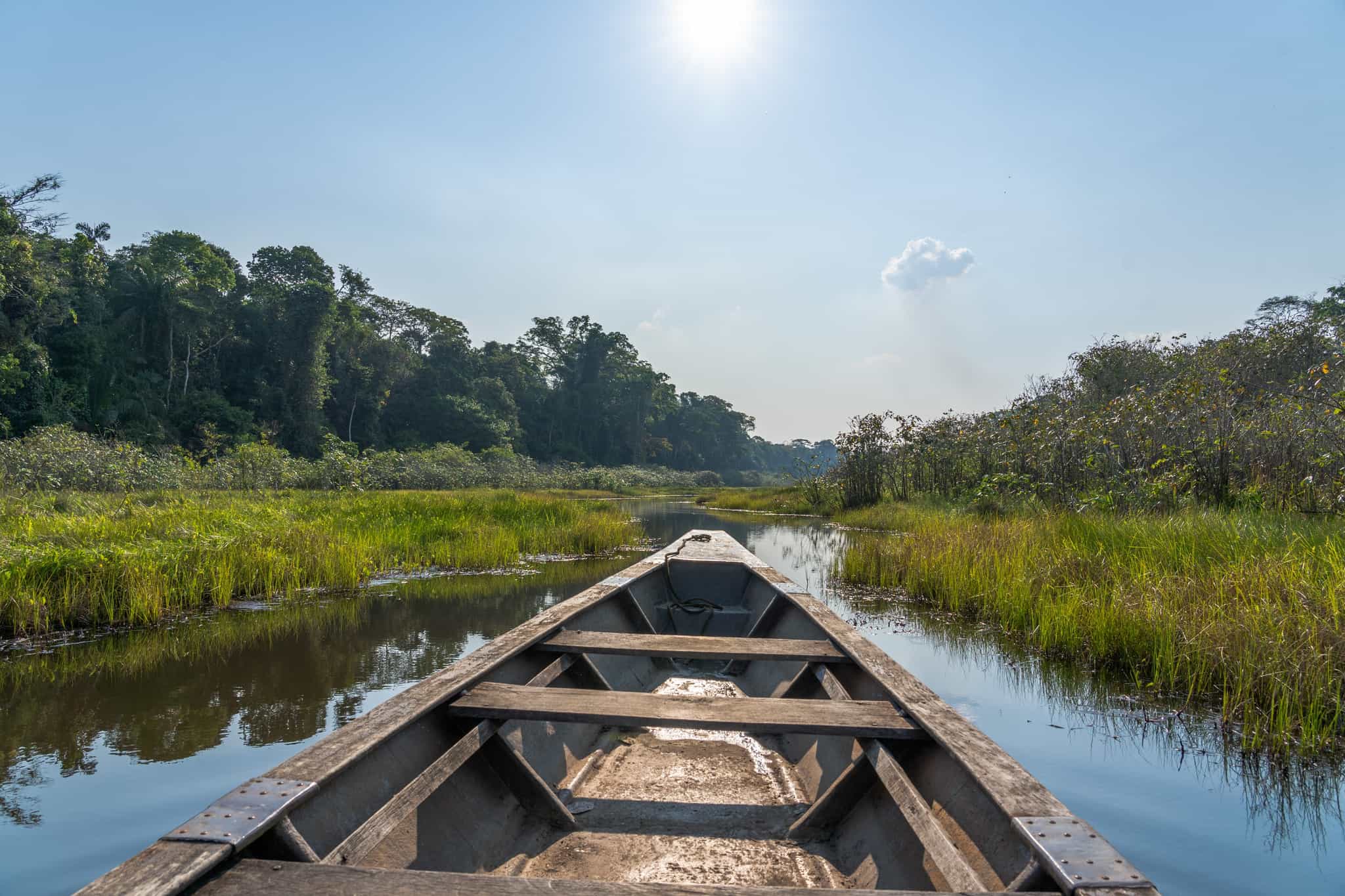 Boat ride on Lake Sachavacayoc, Amazon, Peru- Photo: GettyImages-1778624770