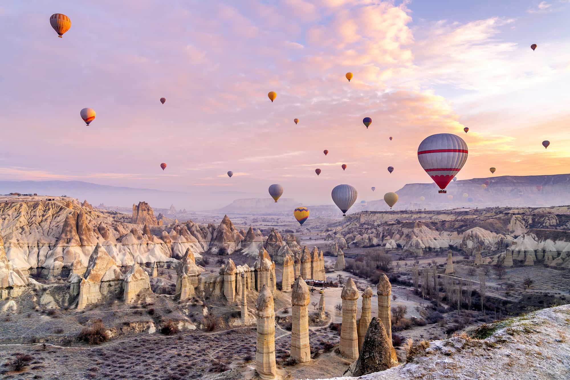 Hot air balloons, Cappadocia, Turkey. Photo: GettyImages-1369303790