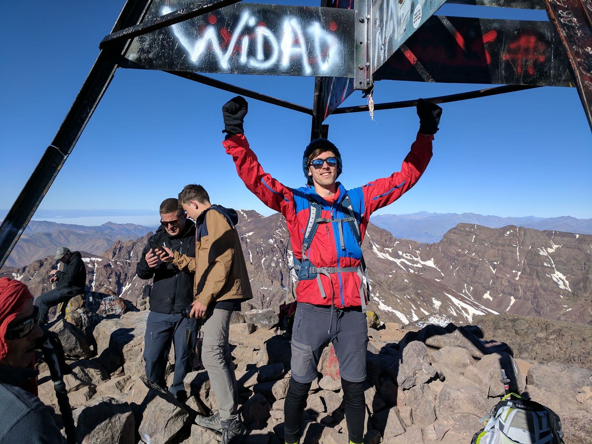 Jack Clayton on the summit of Mount Toubkal.